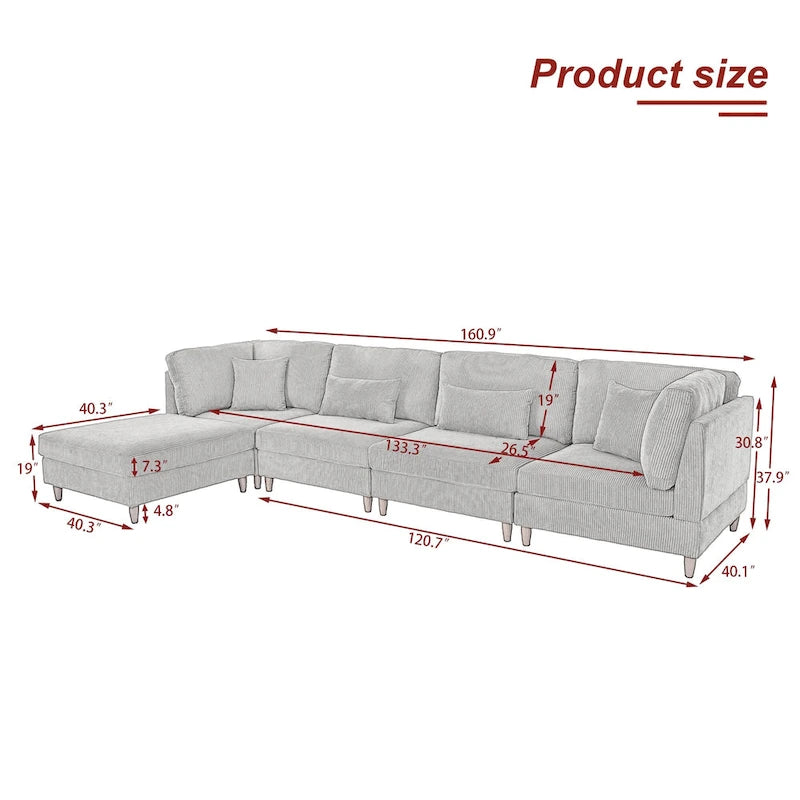 Ensemble de canapé modulaire en velours côtelé avec ottoman