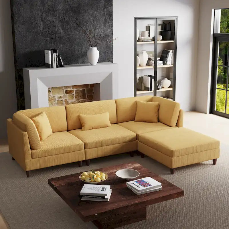 Ensemble de canapé modulaire en velours côtelé avec ottoman
