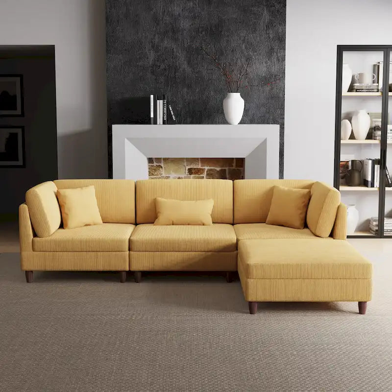 Ensemble de canapé modulaire en velours côtelé avec ottoman