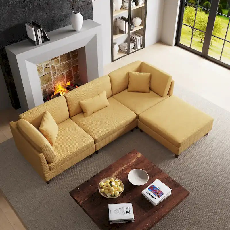 Ensemble de canapé modulaire en velours côtelé avec ottoman