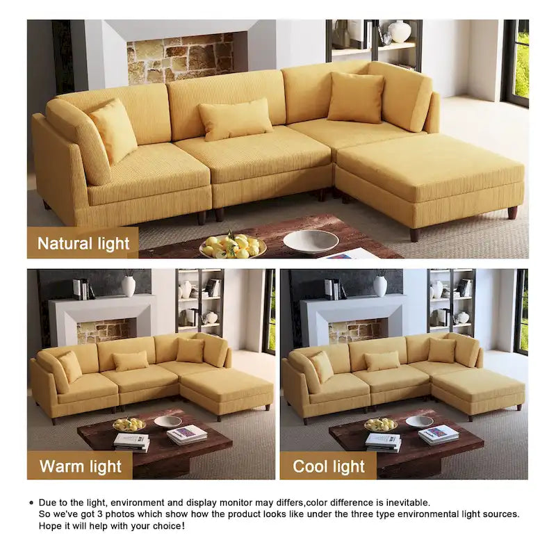 Ensemble de canapé modulaire en velours côtelé avec ottoman