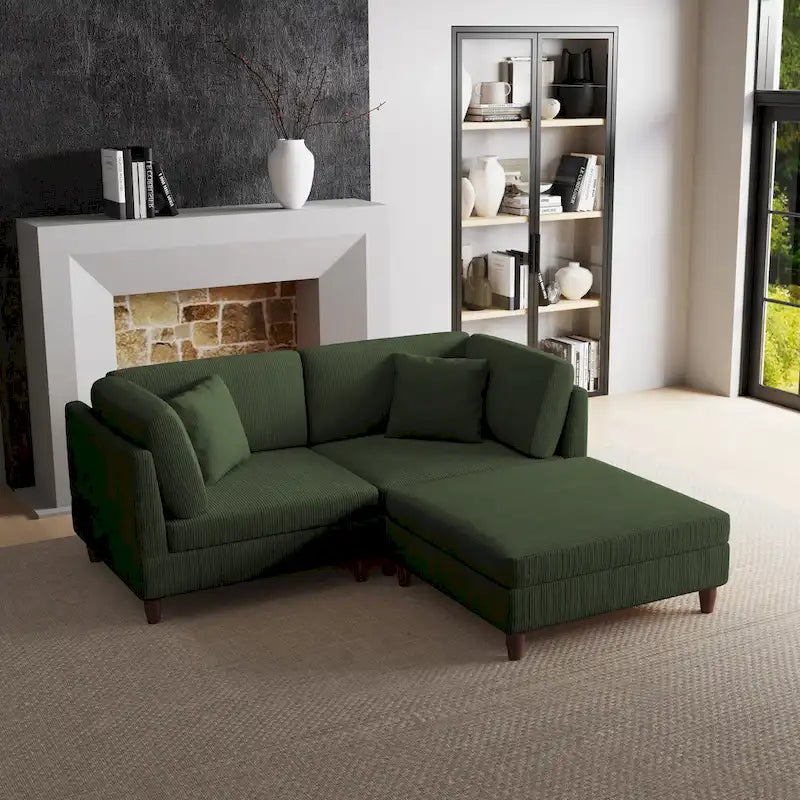Ensemble de canapé modulaire en velours côtelé avec ottoman