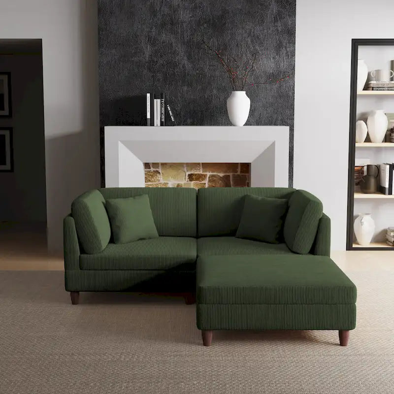 Ensemble de canapé modulaire en velours côtelé avec ottoman