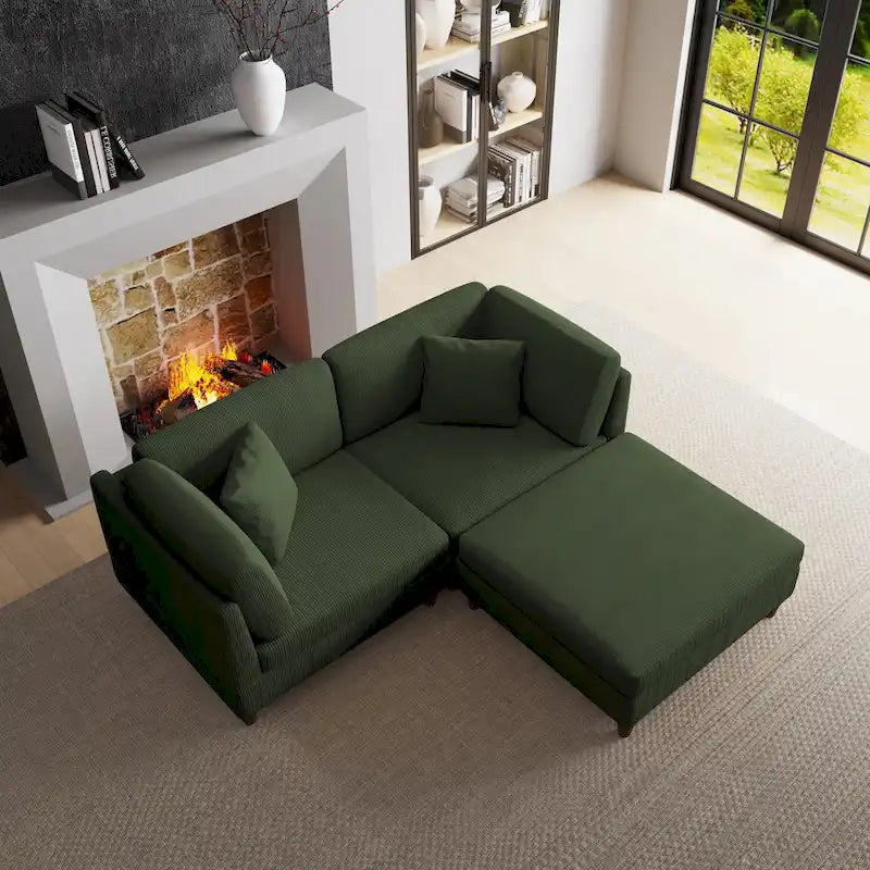 Ensemble de canapé modulaire en velours côtelé avec ottoman