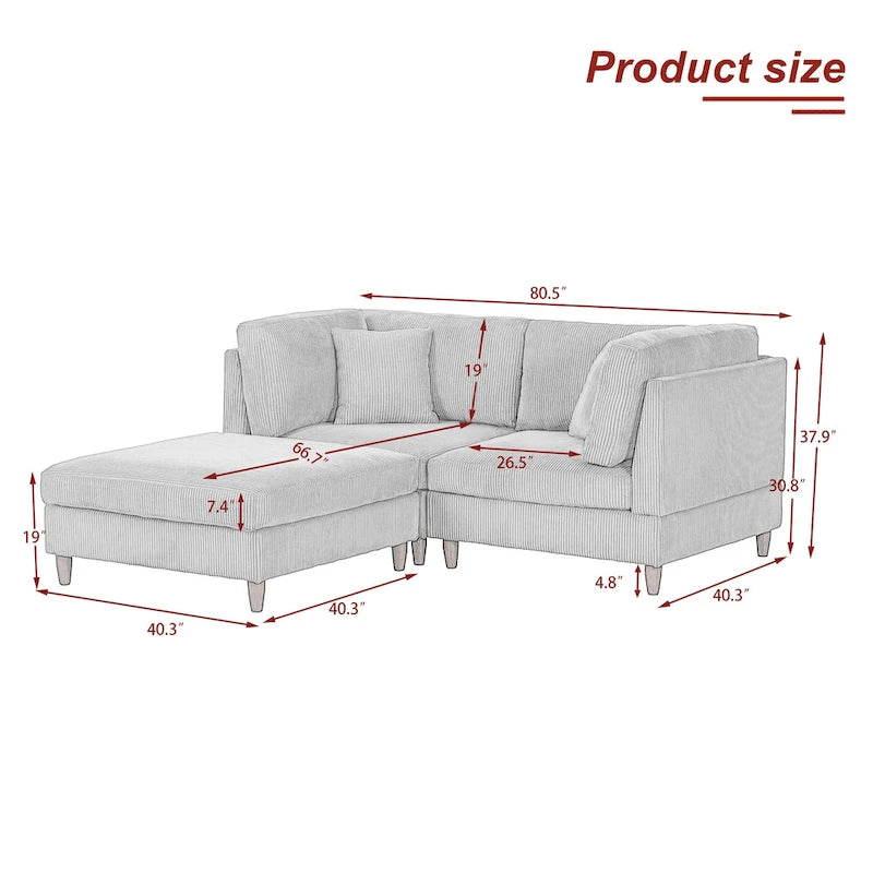 Ensemble de canapé modulaire en velours côtelé avec ottoman