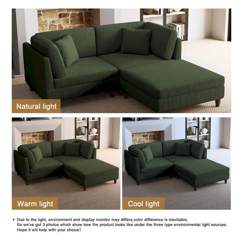 Ensemble de canapé modulaire en velours côtelé avec ottoman
