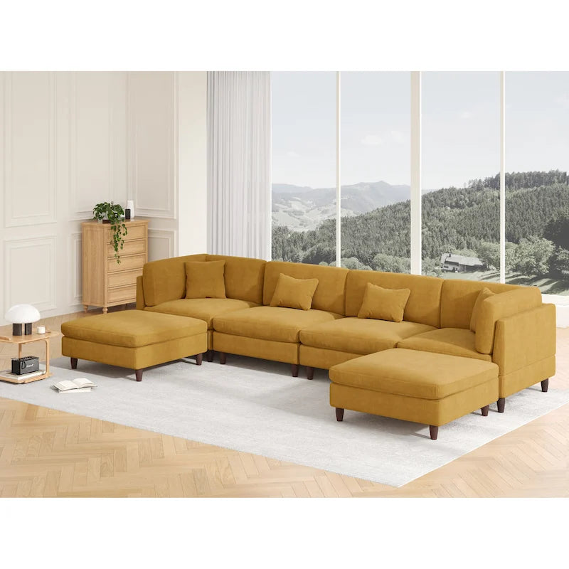 Ensemble de canapé modulaire en velours côtelé avec ottoman