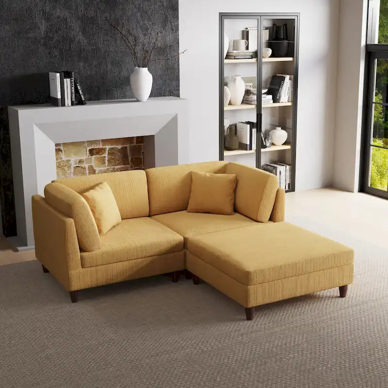 Ensemble de canapé modulaire en velours côtelé avec ottoman