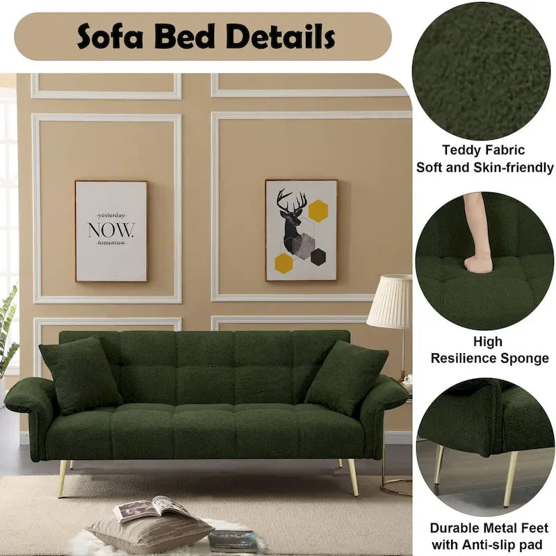 70.1 canapé-lit futon, canapé-lit double convertible avec accoudoirs pliables pour salons et petits espaces