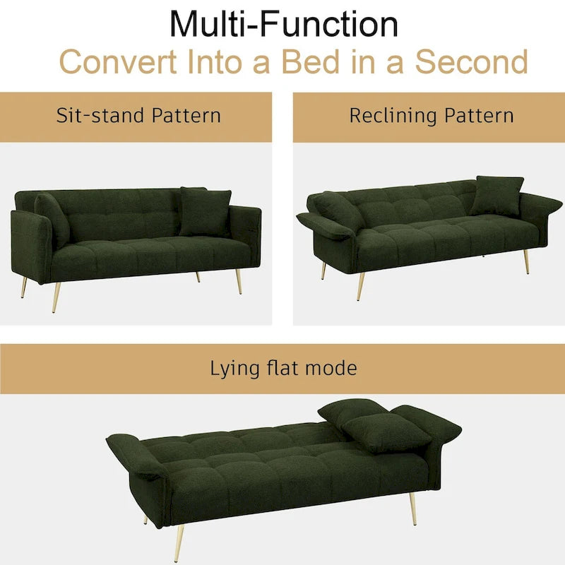 70.1 canapé-lit futon, canapé-lit double convertible avec accoudoirs pliables pour salons et petits espaces