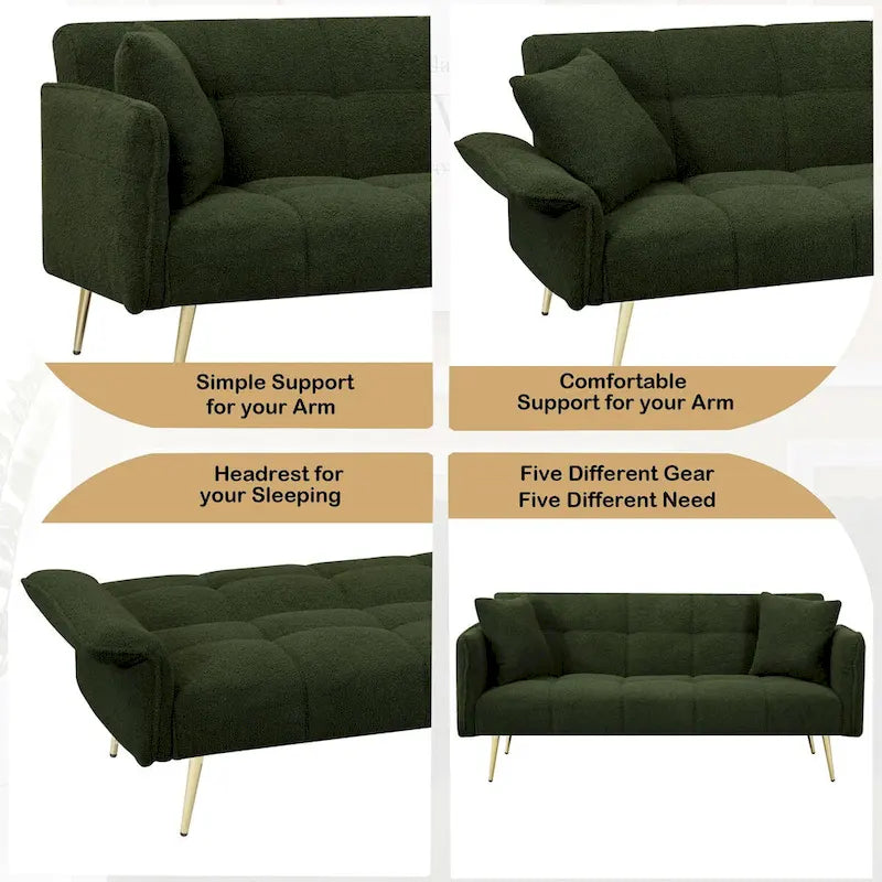 70.1 canapé-lit futon, canapé-lit double convertible avec accoudoirs pliables pour salons et petits espaces