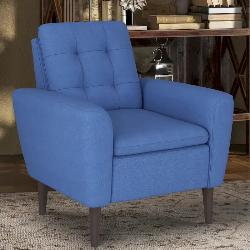 Fauteuil d'appoint en tissu capitonné avec cadre en bois de sagwan massif