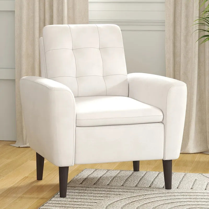 Fauteuil d'appoint en tissu capitonné avec cadre en bois de sagwan massif
