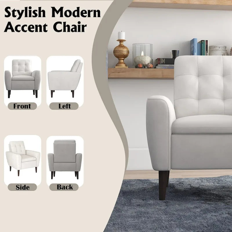Fauteuil d'appoint en tissu capitonné avec cadre en bois de sagwan massif