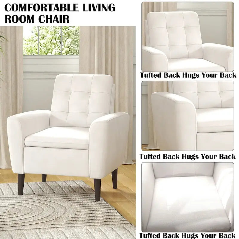 Fauteuil d'appoint en tissu capitonné avec cadre en bois de sagwan massif