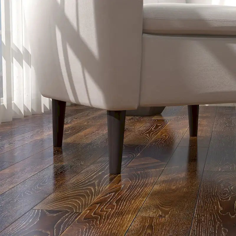 Fauteuil d'appoint en tissu capitonné avec cadre en bois de sagwan massif