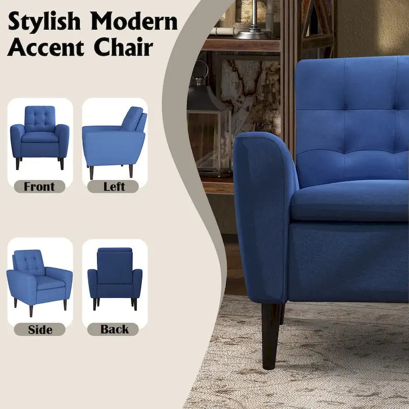 Fauteuil d'appoint en tissu capitonné avec cadre en bois de sagwan massif