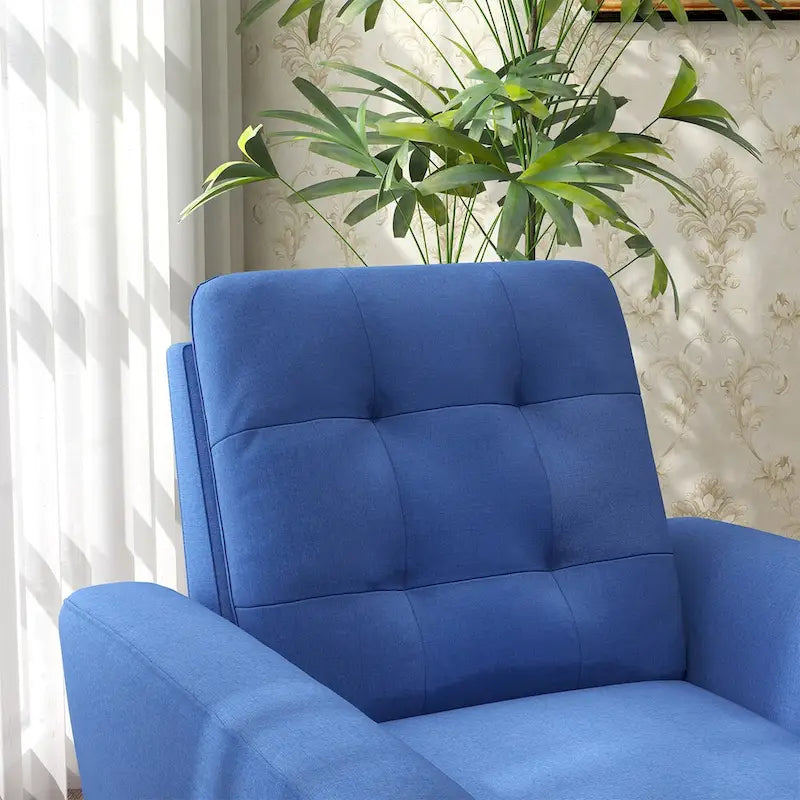 Fauteuil d'appoint en tissu capitonné avec cadre en bois de sagwan massif