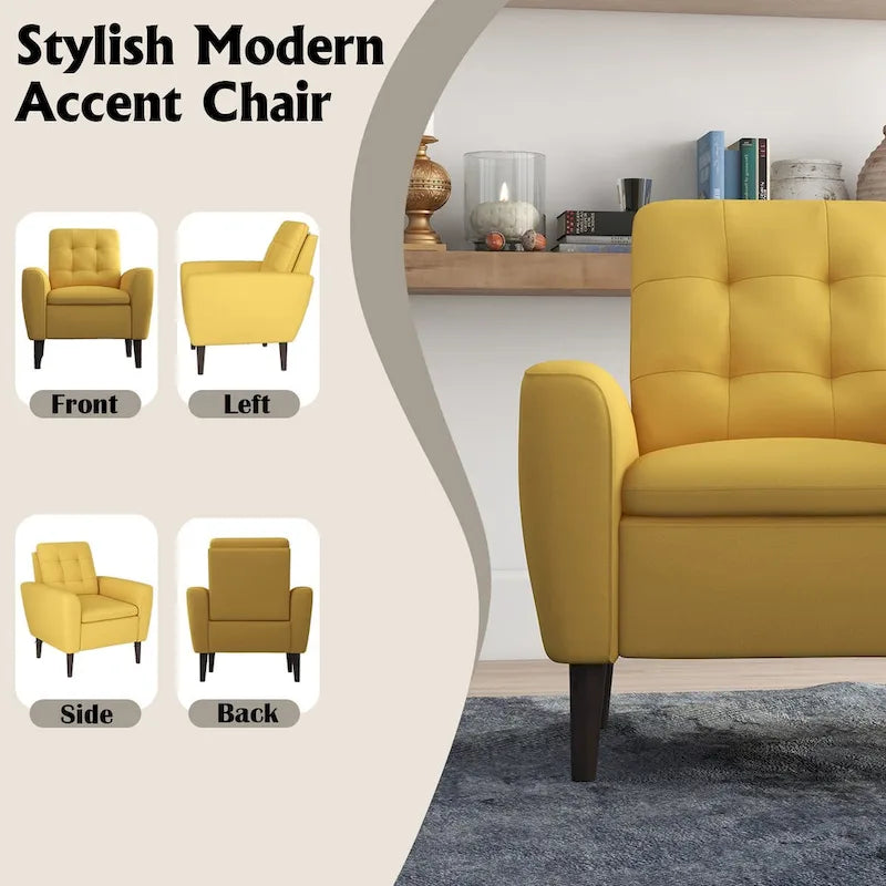 Fauteuil d'appoint en tissu capitonné avec cadre en bois de sagwan massif