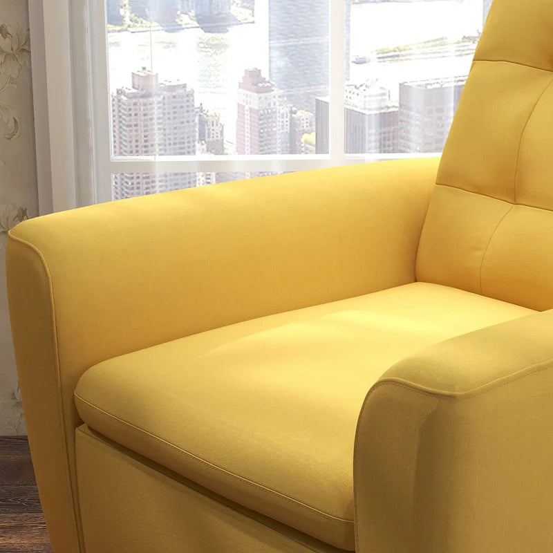 Fauteuil d'appoint en tissu capitonné avec cadre en bois de sagwan massif