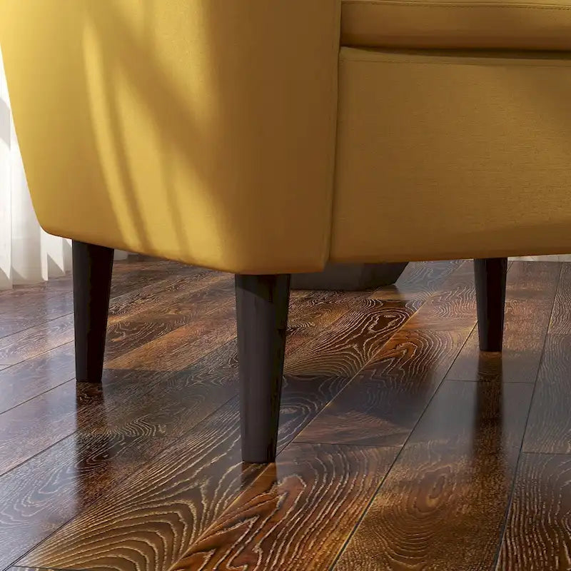 Fauteuil d'appoint en tissu capitonné avec cadre en bois de sagwan massif