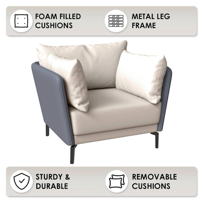 Fauteuil d'appoint moderne Luxify en cuir PU rembourré avec pieds en métal pour le salon