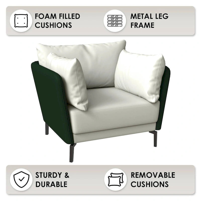 Fauteuil d'appoint moderne Luxify en cuir PU rembourré avec pieds en métal pour le salon