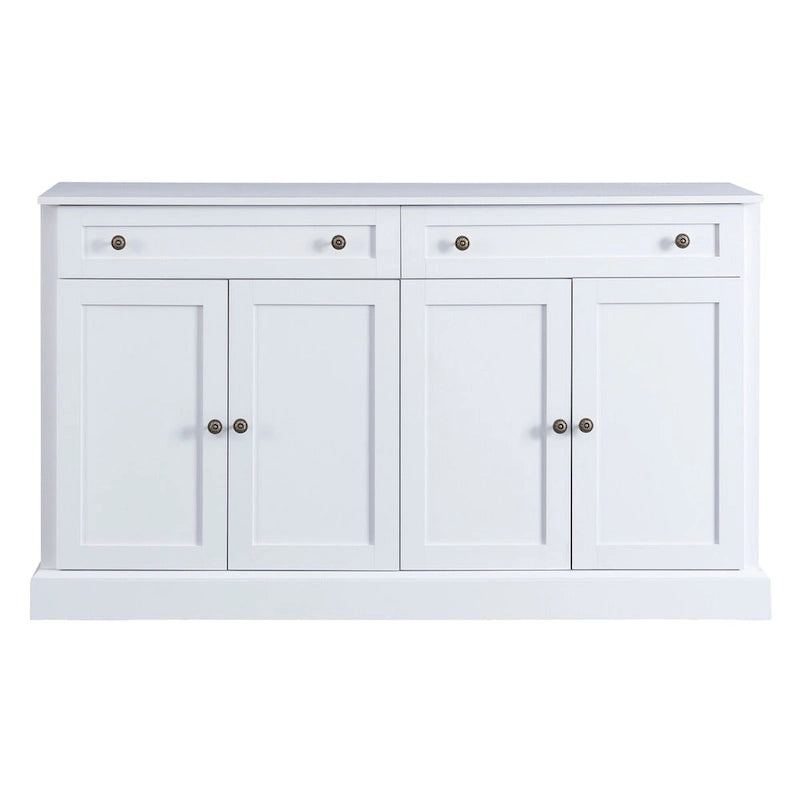Meuble de Rangement Buffet de Cuisine avec 2 Tiroirs et 4 Portes, Étagères Réglables pour Salle à Manger, Salon (Blanc)