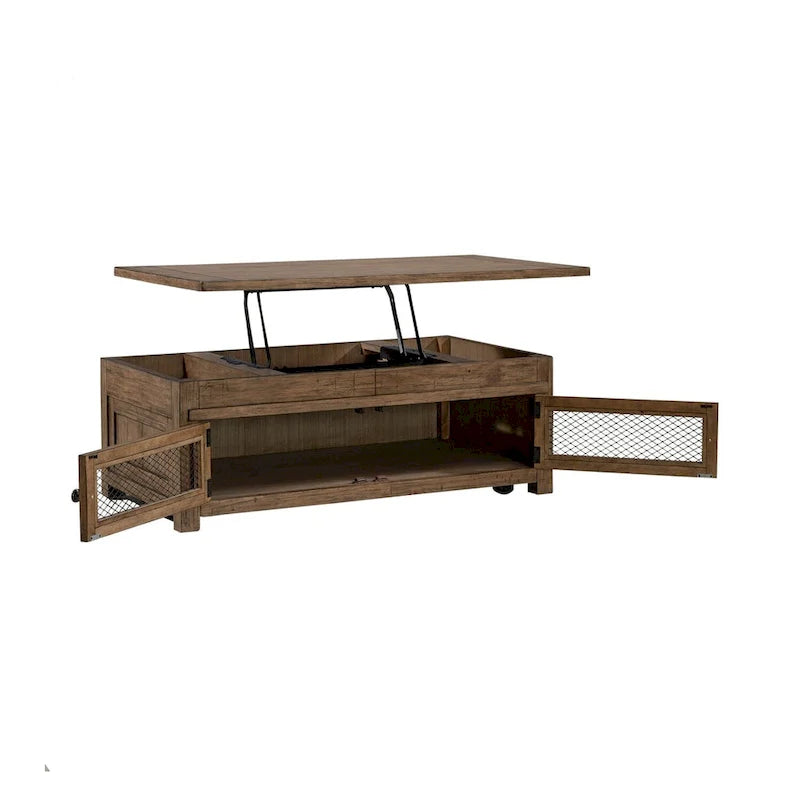 Table basse relevable Pinebrook Ridge, finition Toffee patiné
