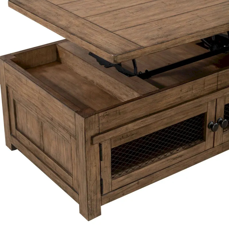 Table basse relevable Pinebrook Ridge, finition Toffee patiné