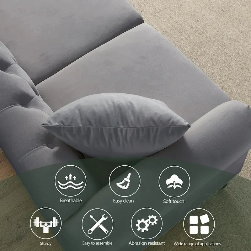 Canapé Chesterfield en velours 79'' pour salon, canapé 3 places capitonné avec accoudoirs arrondis et clous décoratifs, deux oreillers