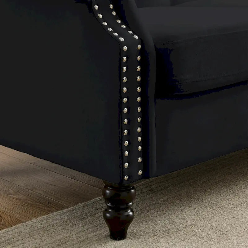 Canapé Chesterfield en velours 79'' pour salon, canapé 3 places capitonné avec accoudoirs arrondis et clous décoratifs, deux oreillers