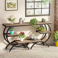 Table d'appoint en forme de C, Table de bout à 3 niveaux en bois avec étagères de rangement, Marron
