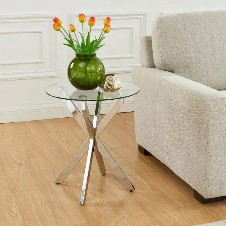 Table d'appoint avec plateau en verre de 19,7