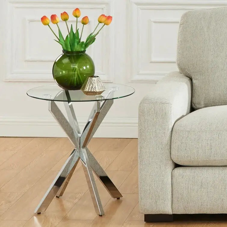 Table d'appoint avec plateau en verre de 19,7