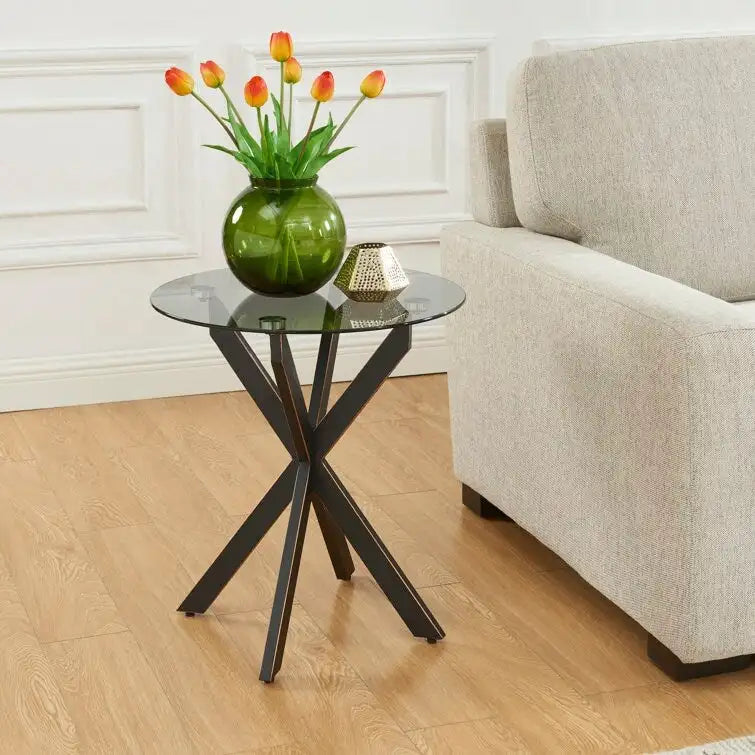 Table d'appoint avec plateau en verre de 19,7