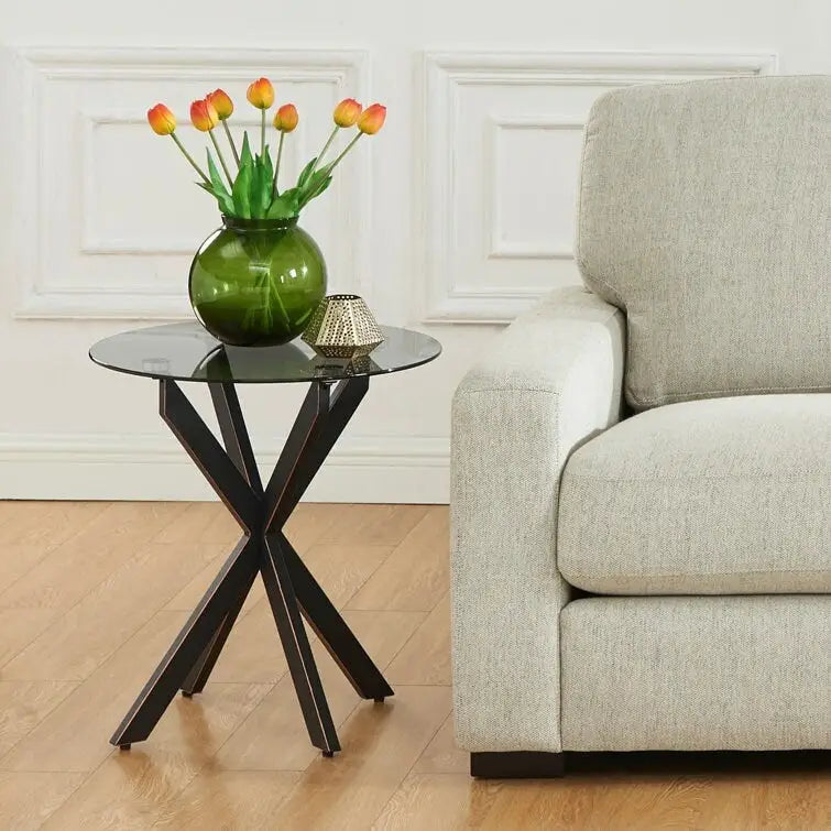 Table d'appoint avec plateau en verre de 19,7