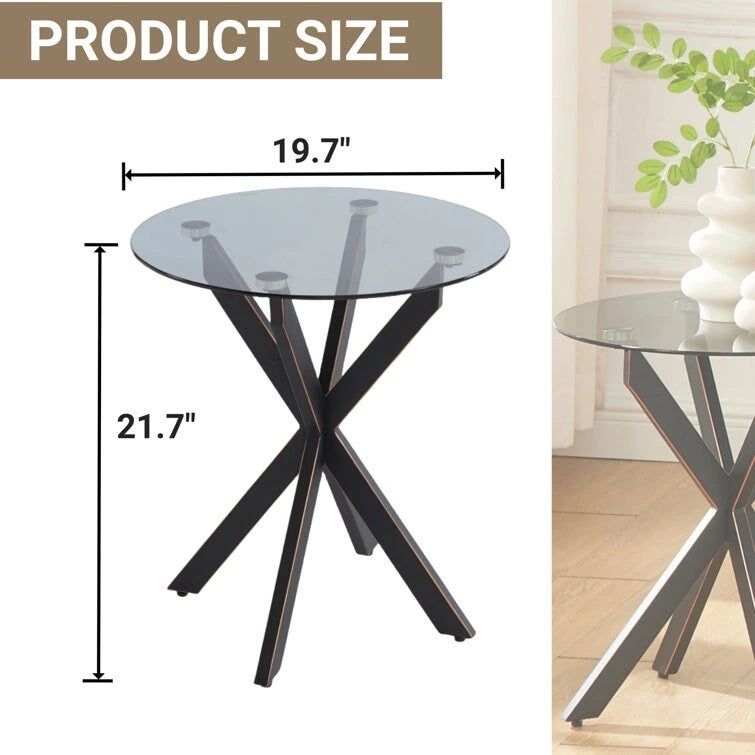 Table d'appoint avec plateau en verre de 19,7
