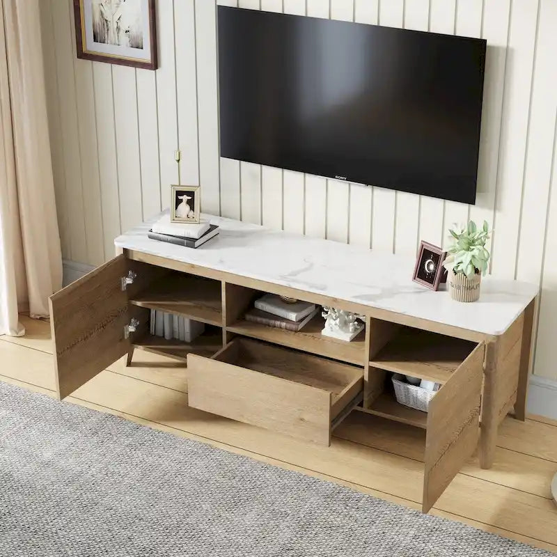Meuble TV de 147 cm avec lumières LED, centre de divertissement, meuble TV avec rangement pour téléviseur jusqu'à 80 pouces pour salle de jeux, salon, chambre à coucher