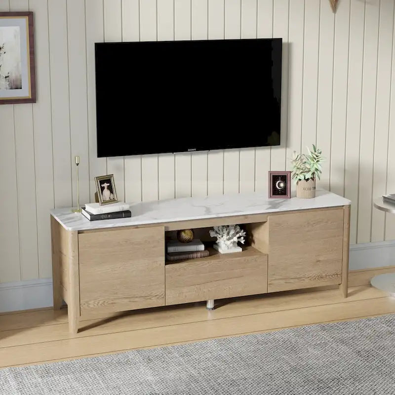 Meuble TV de 147 cm avec lumières LED, centre de divertissement, meuble TV avec rangement pour téléviseur jusqu'à 80 pouces pour salle de jeux, salon, chambre à coucher