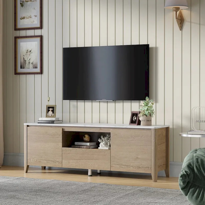 Meuble TV de 147 cm avec lumières LED, centre de divertissement, meuble TV avec rangement pour téléviseur jusqu'à 80 pouces pour salle de jeux, salon, chambre à coucher
