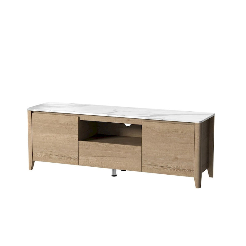 Meuble TV de 147 cm avec lumières LED, centre de divertissement, meuble TV avec rangement pour téléviseur jusqu'à 80 pouces pour salle de jeux, salon, chambre à coucher