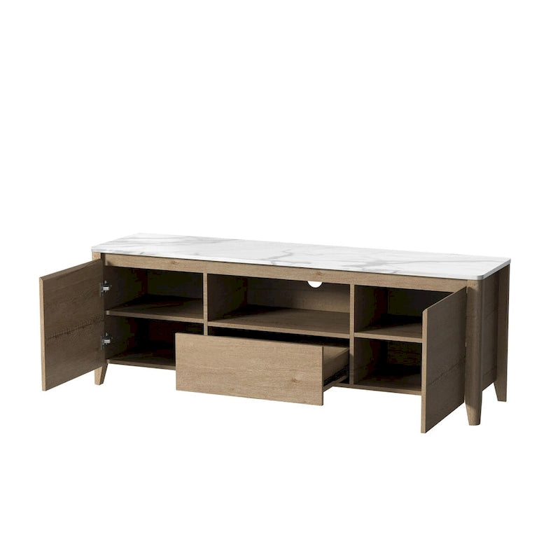 Meuble TV de 147 cm avec lumières LED, centre de divertissement, meuble TV avec rangement pour téléviseur jusqu'à 80 pouces pour salle de jeux, salon, chambre à coucher