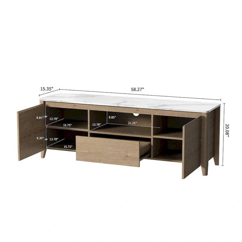Meuble TV de 147 cm avec lumières LED, centre de divertissement, meuble TV avec rangement pour téléviseur jusqu'à 80 pouces pour salle de jeux, salon, chambre à coucher