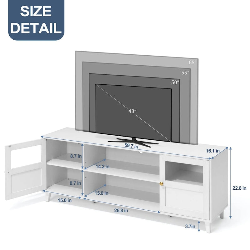 Meuble TV Console avec étagères de rangement pour salon et centre de divertissement avec lumières LED - 151,6 cm L * 57,4 cm H * 40,9 cm P