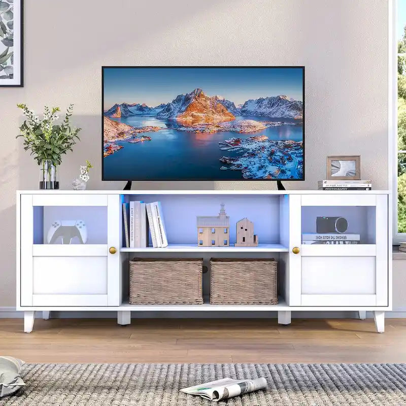 Meuble TV Console avec étagères de rangement pour salon et centre de divertissement avec lumières LED - 151,6 cm L * 57,4 cm H * 40,9 cm P