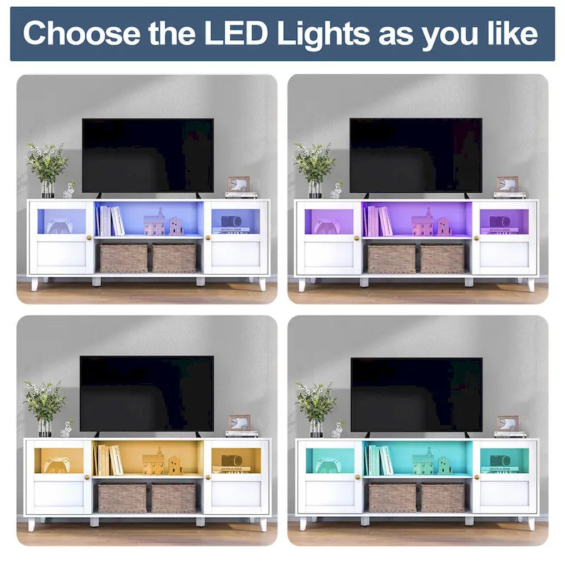 Meuble TV Console avec étagères de rangement pour salon et centre de divertissement avec lumières LED - 151,6 cm L * 57,4 cm H * 40,9 cm P