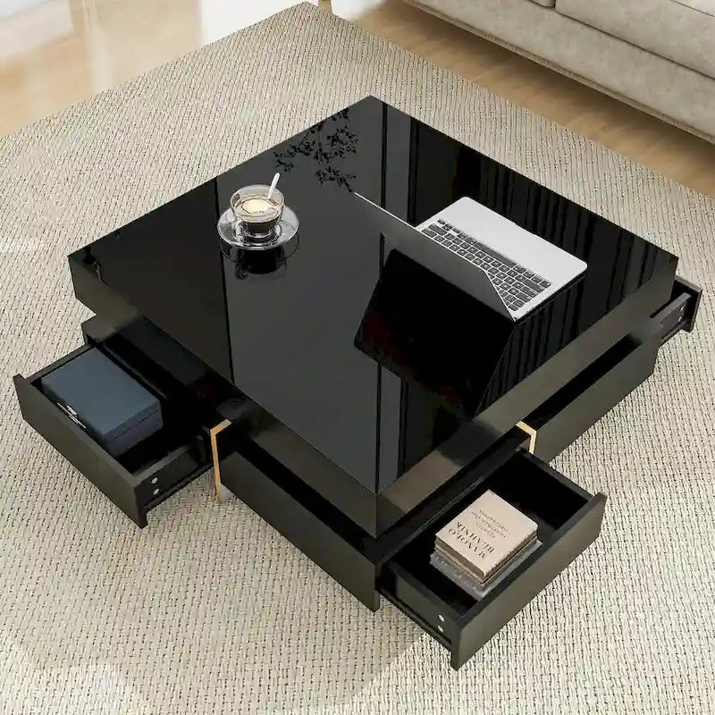 Stylish High Gloss Coffee Table with 4 Drawers