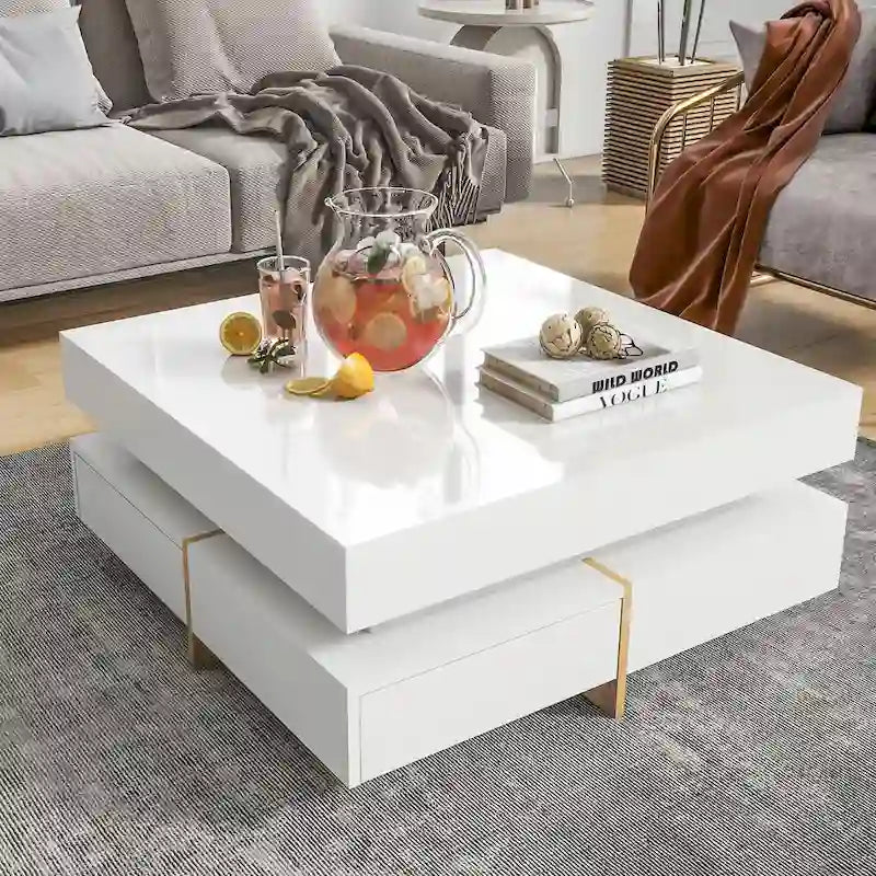 Table basse design brillante avec 4 tiroirs