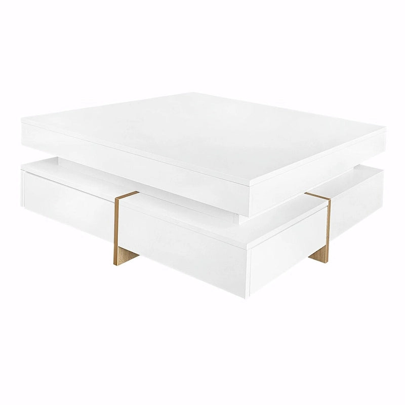 Table basse design brillante avec 4 tiroirs
